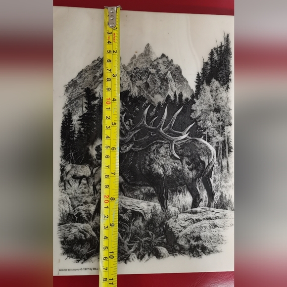 Bill O'Neill Bugling Elk (wapiti) 1977 Etching on Marble - Picture 3 of 8